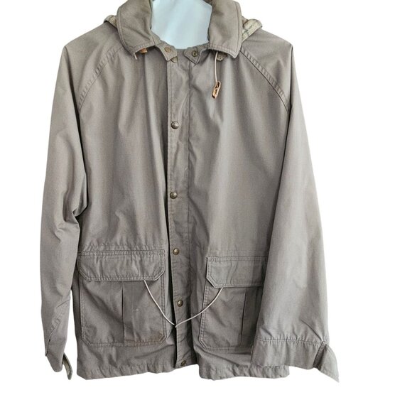 Vintage Woolrich Mens Hooded Tan Parka Plaid Lining Full Zip Size L USA Made - Picture 2 of 16